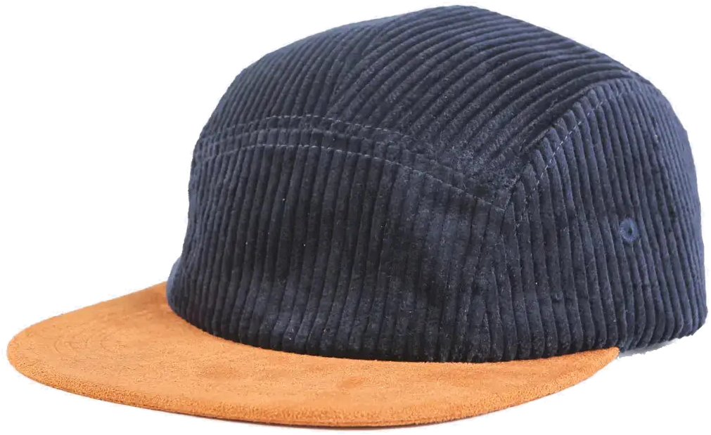 Navy and tan corduroy camper cap